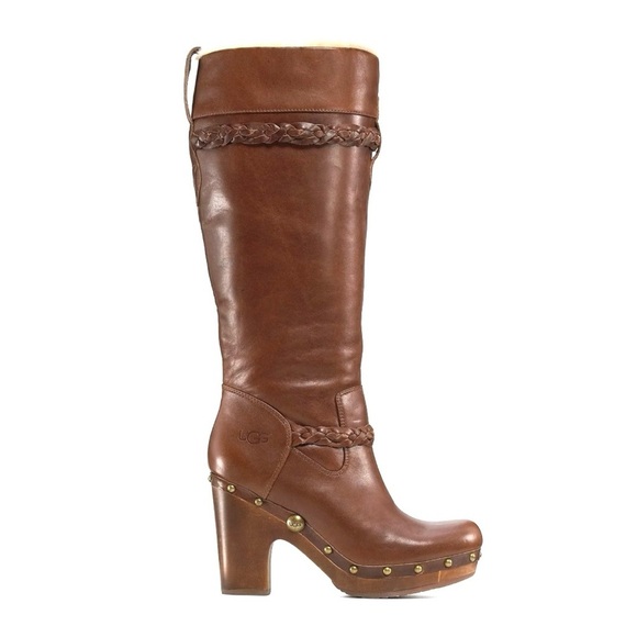 UGG Brown 70’s Sherpa Lined Studded Platform Retro Heel Leather Boots (7) - Picture 14 of 14